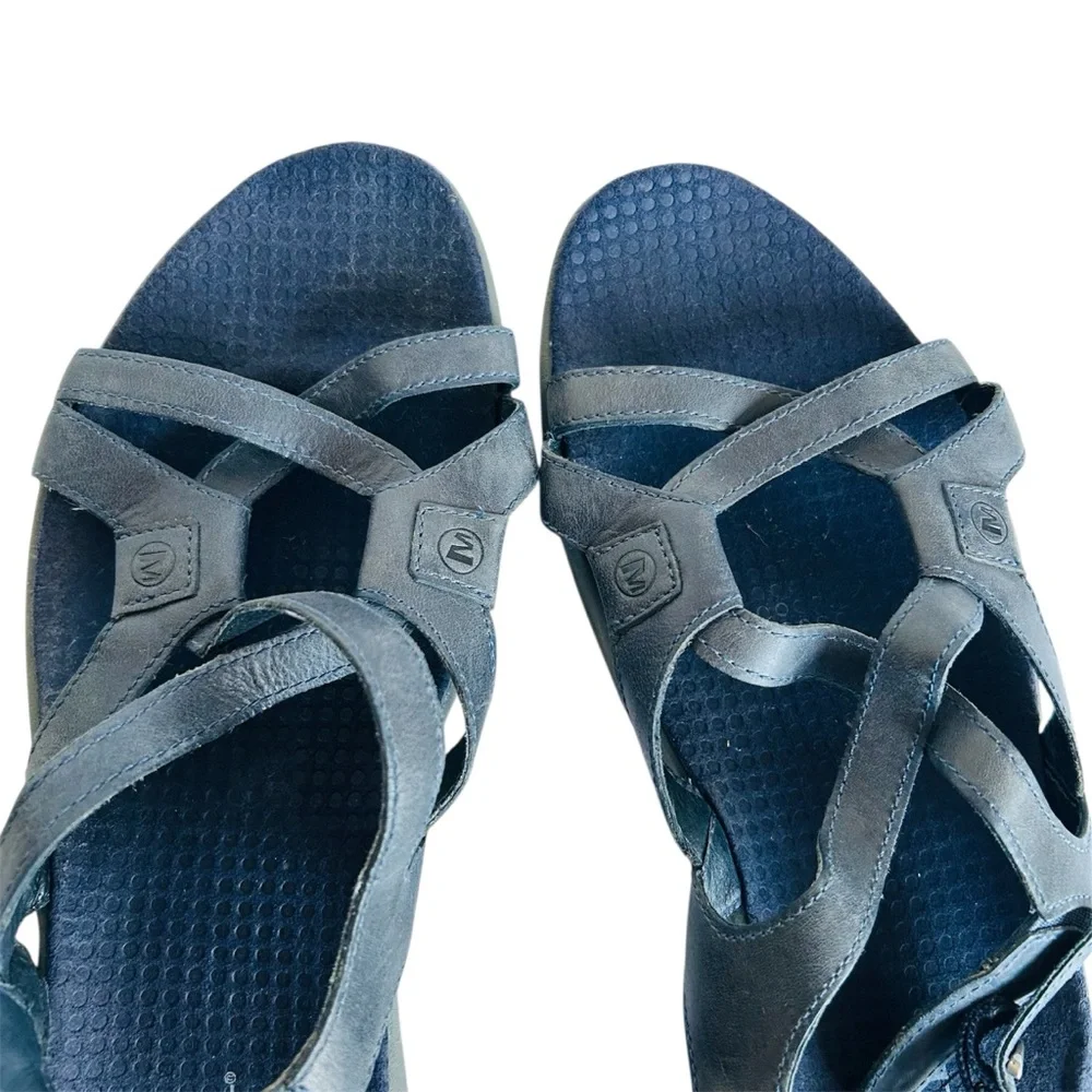 MERRELL Agave Navy Leather Slingback Sandals Sz 10 Strappy Comfort Boho Coastal - Picture 6 of 12